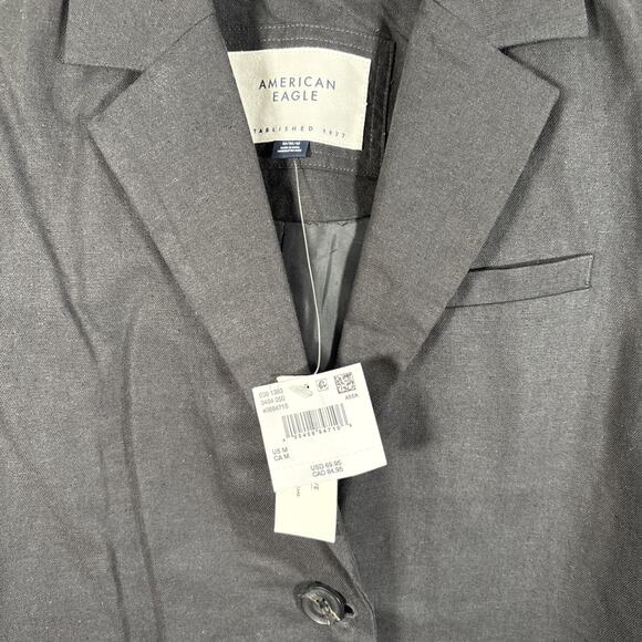 American Eagle Cropped Linen 1 Button Blazer Medium Black NWT Jacket Lightweight - Picture 4 of 7